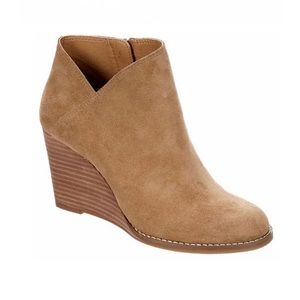 Lucky Brand Yakeena Ankle Boots Bootie Wedge Platform Suede Side Zipper Western